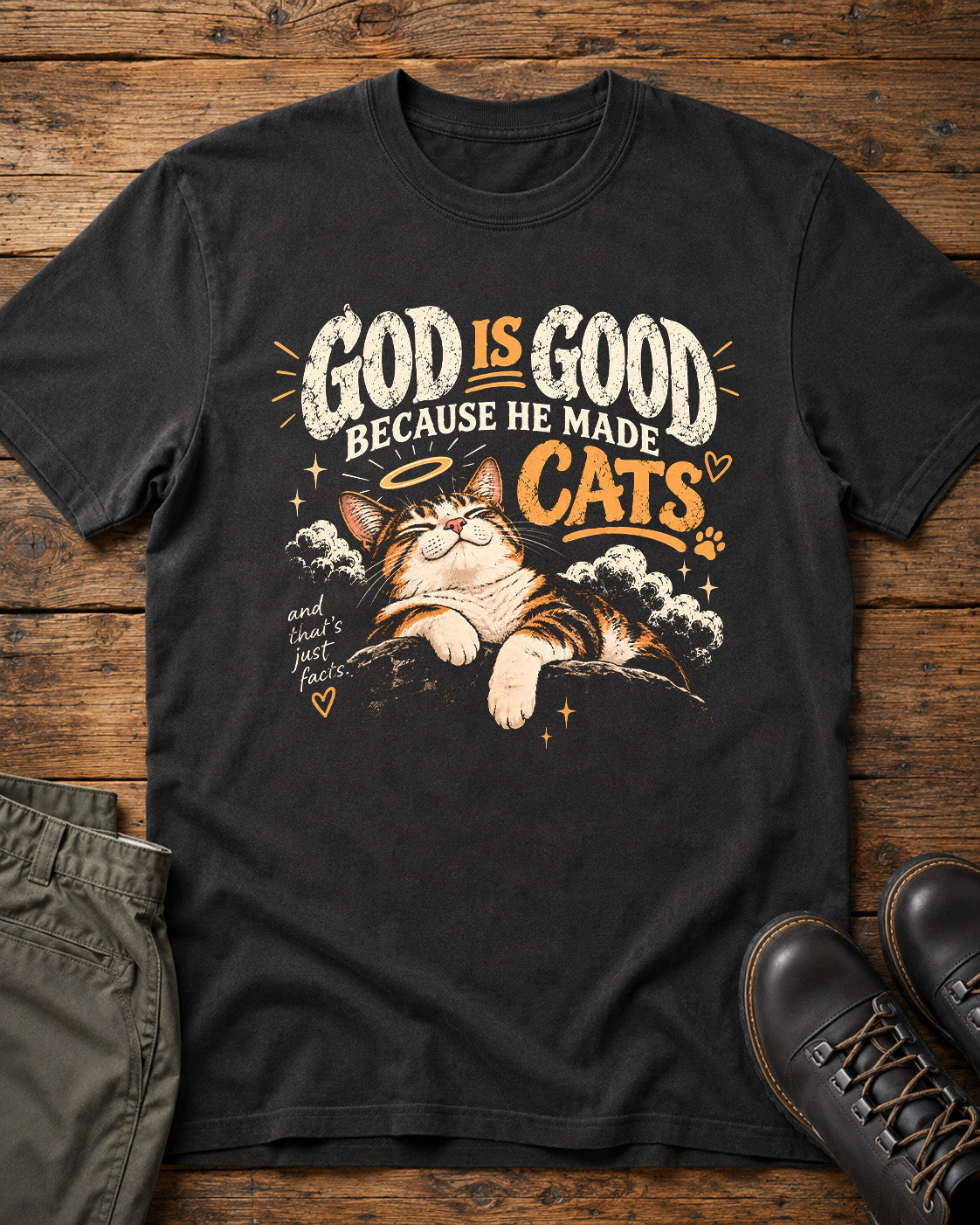God Is Good Because He Made Cats Christian T-Shirt – Funny Cat Faith Tee