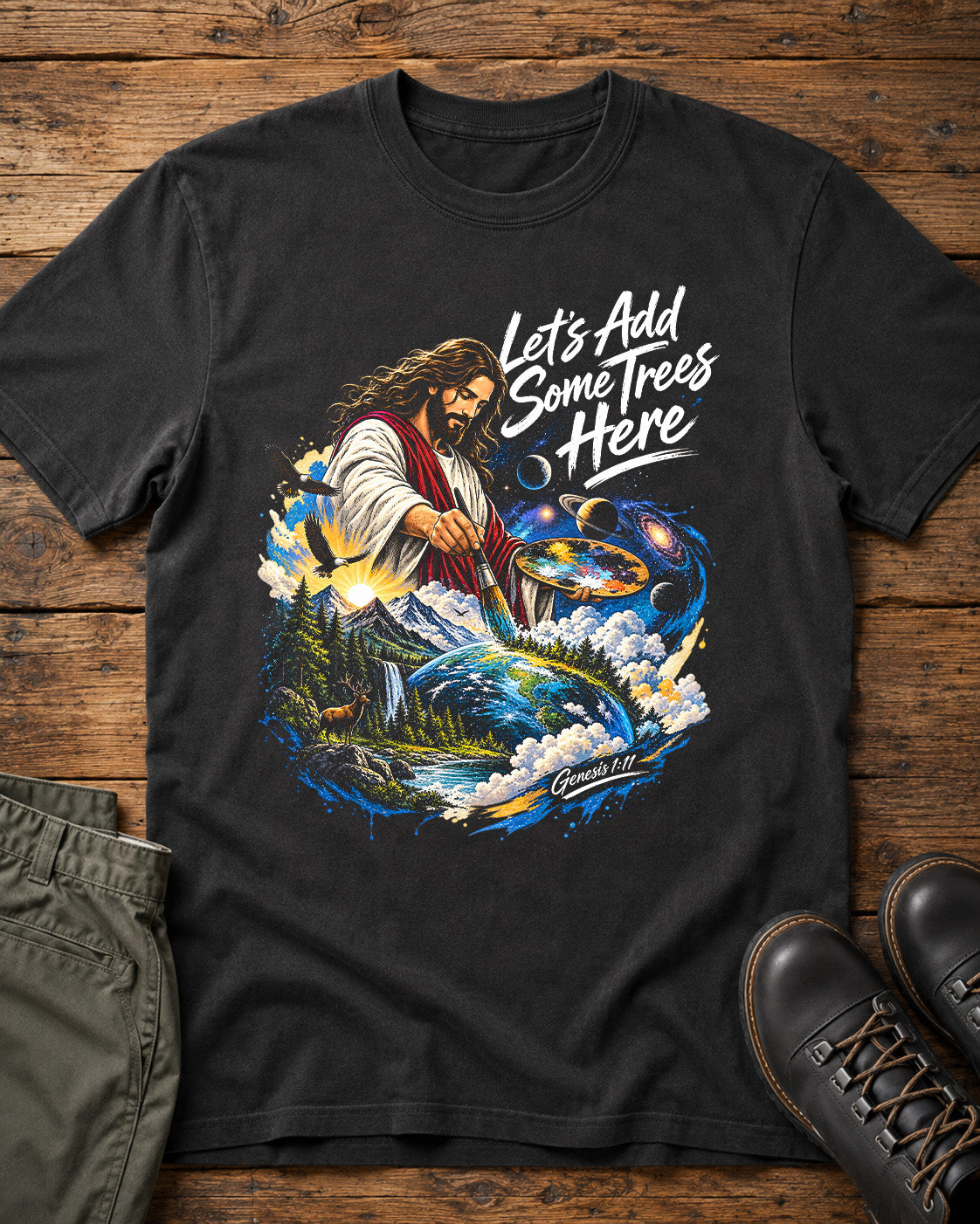 Let’s Add Some Trees Here Tee – Eagles & Deer Christian Shirt