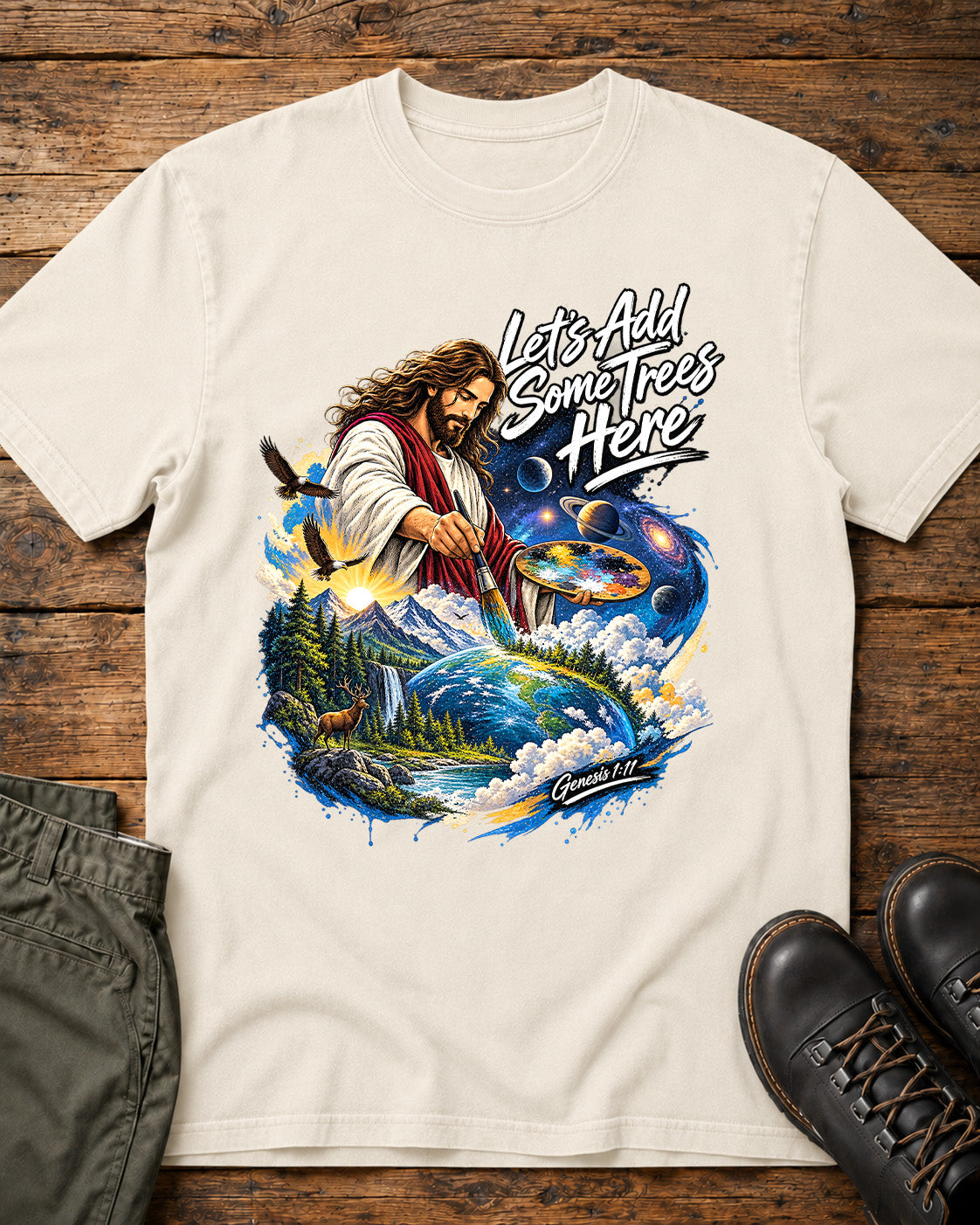 Let’s Add Some Trees Here Tee – Eagles & Deer Christian Shirt