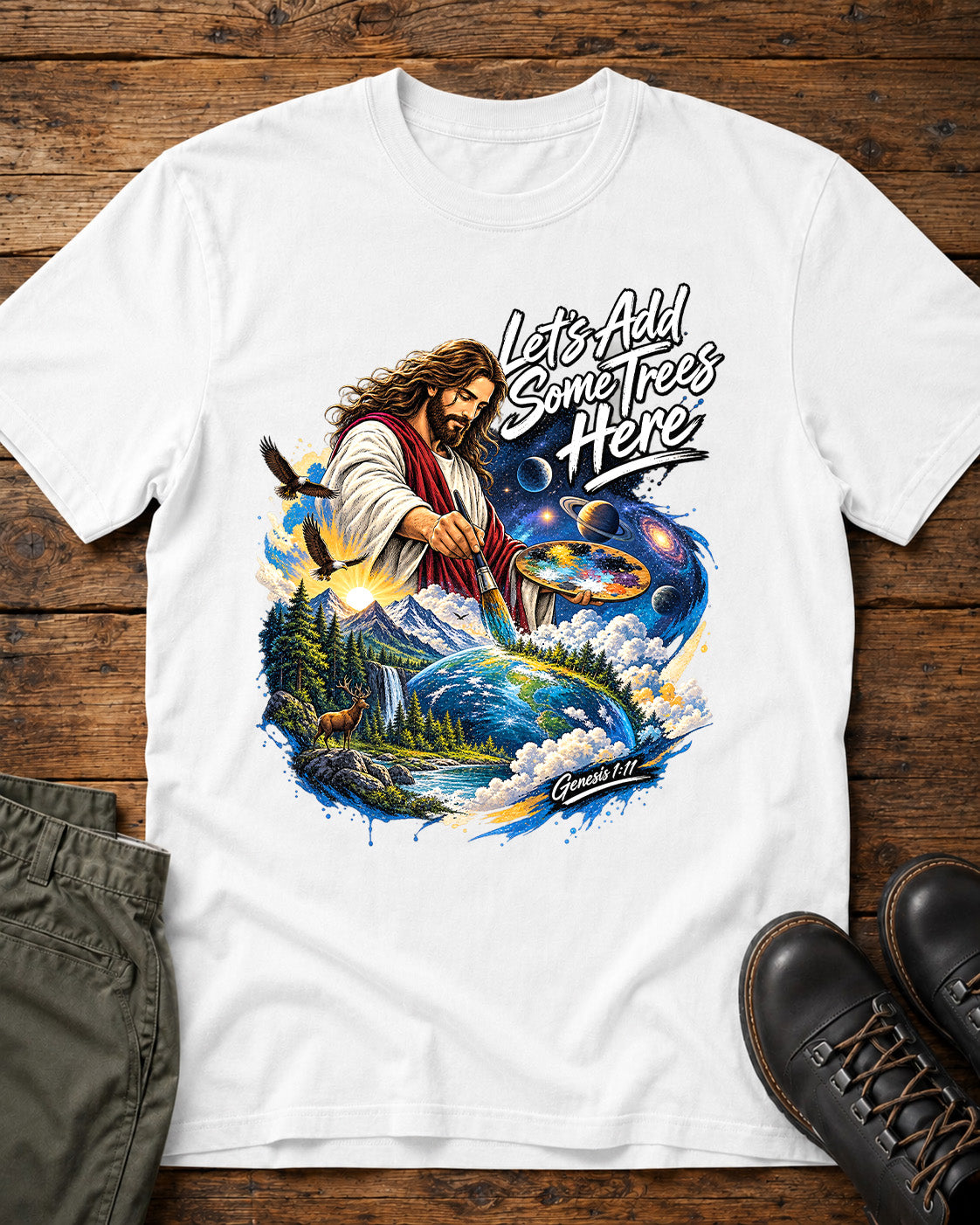 Let’s Add Some Trees Here Tee – Eagles & Deer Christian Shirt