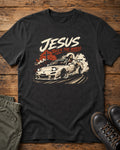 Jesus Takes the Wheel Christian car graphic tee on black Comfort Colors shirt